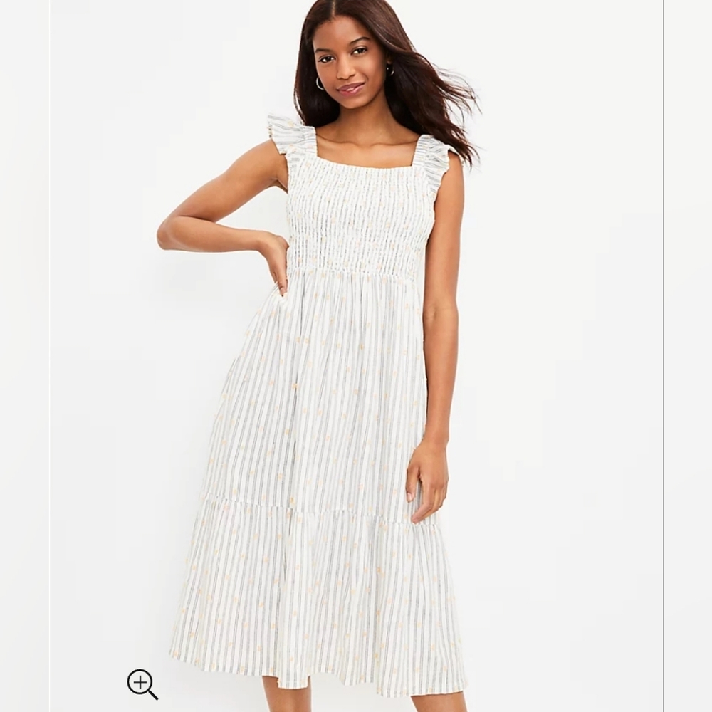 The Loft Smocked Ruffle Midi Dress